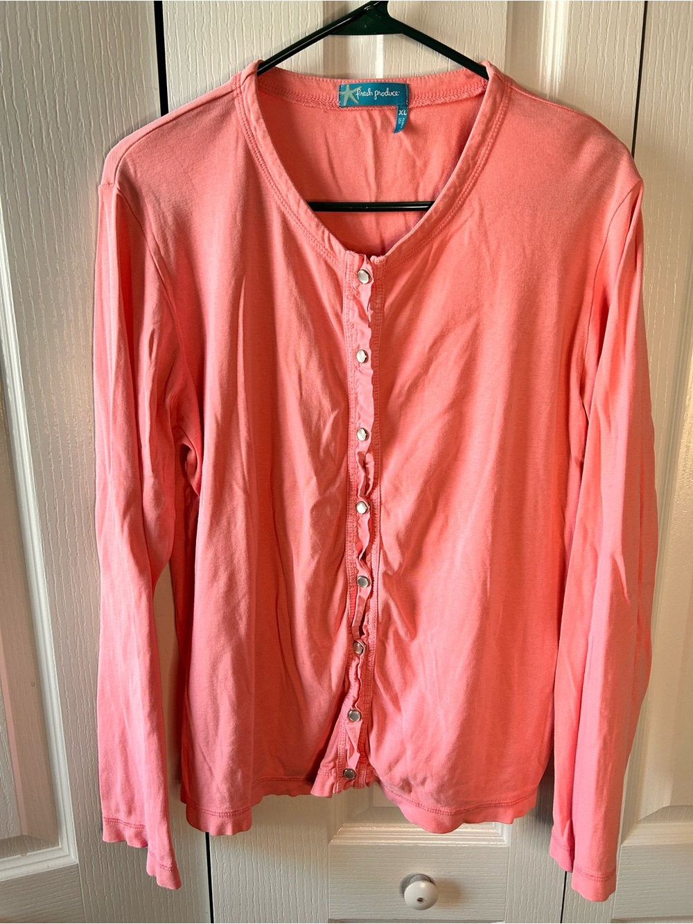 Fresh Produce Size XL Pink Pearl Snap
Cardigan Sweater Cotton USA Cottagecore